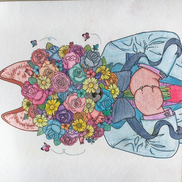 Gekleurde kaart met zeemeermin en bloemen